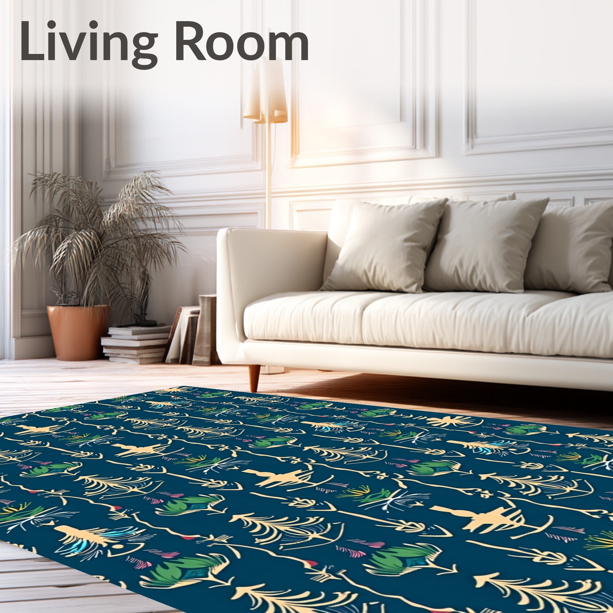 Deep Blue Botanical Figurine Rug