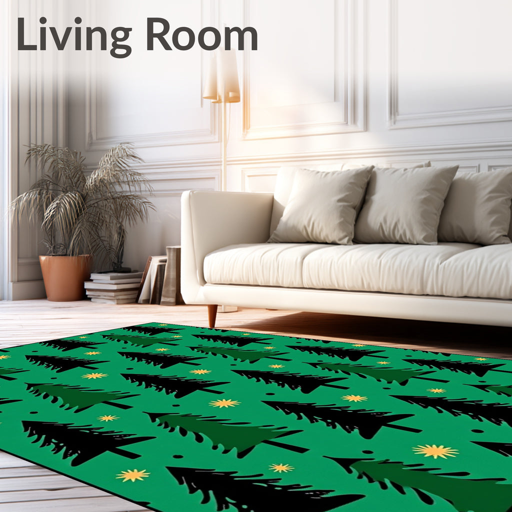 Festive Green Pine Tree Collection Rug