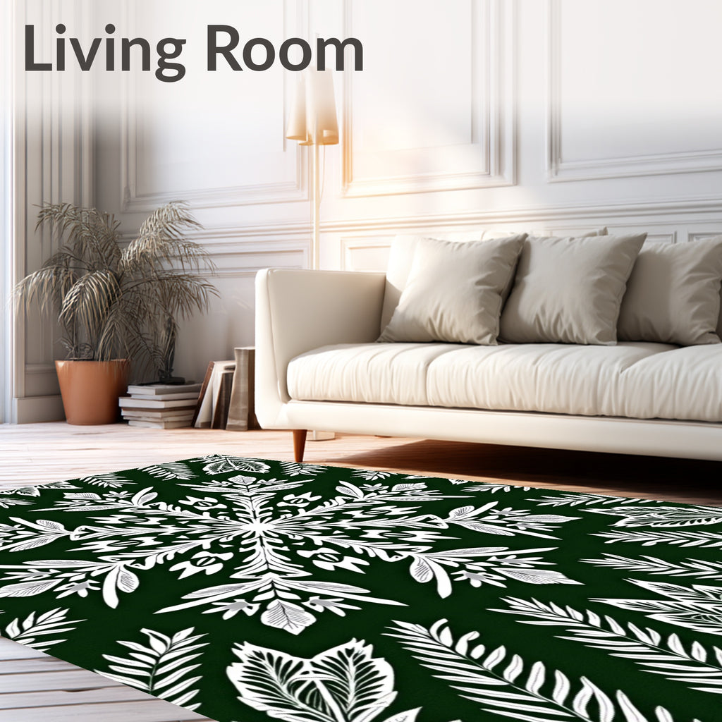 White Fern Mandala Green Rug