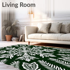 White Fern Mandala Green Rug