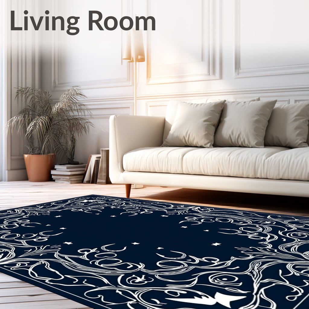 Celestial Navy White Swirls Moon Stars Rug