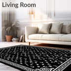 Black White Scattered Floral Border Rug