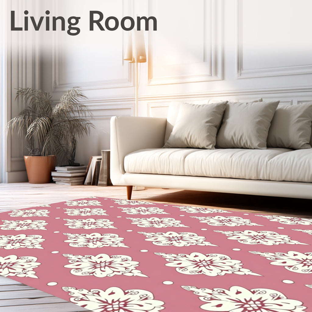 Mauve White Floral Damask Repetition Rug