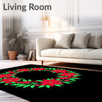 Red Cardinal Poinsettia Wreath Rug