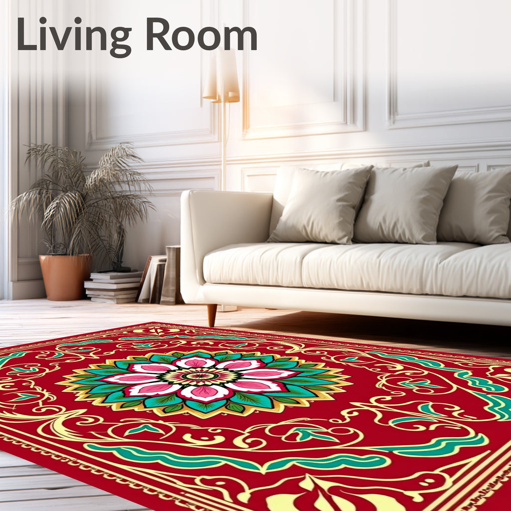 Crimson Bloom Centerpiece Border Rug