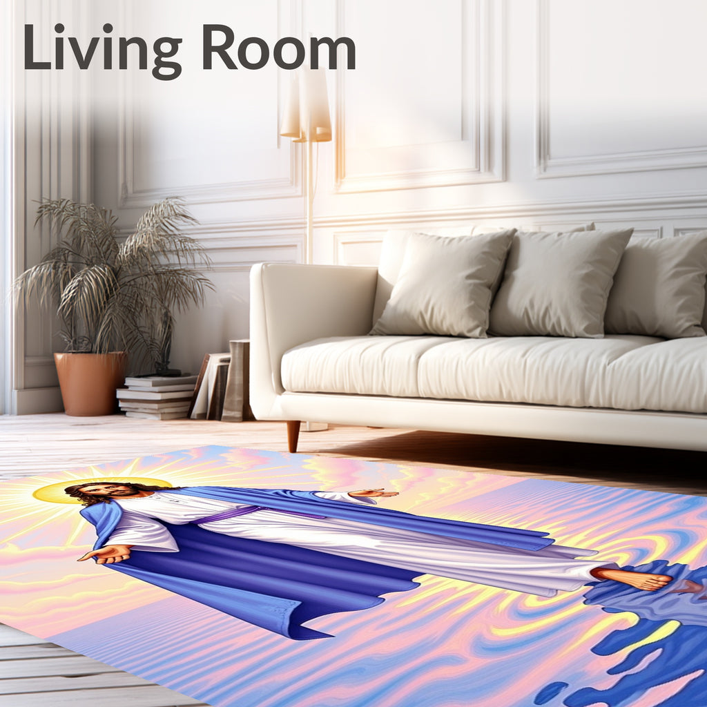 Divine Blue Robe Jesus Radiant Sun Rug