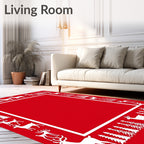 Red White Reindeer Forest Border Rug