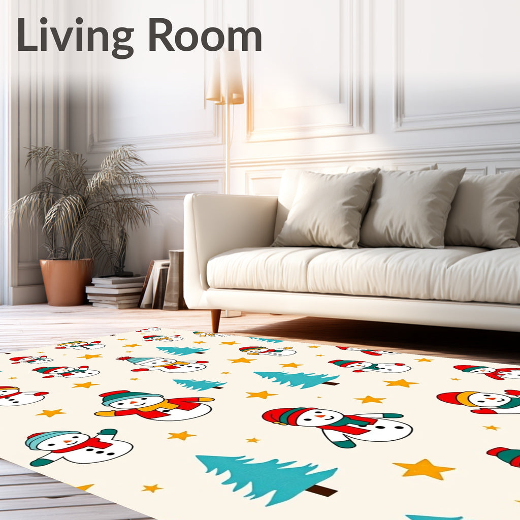Whimsical Snowman Christmas Stars Rug