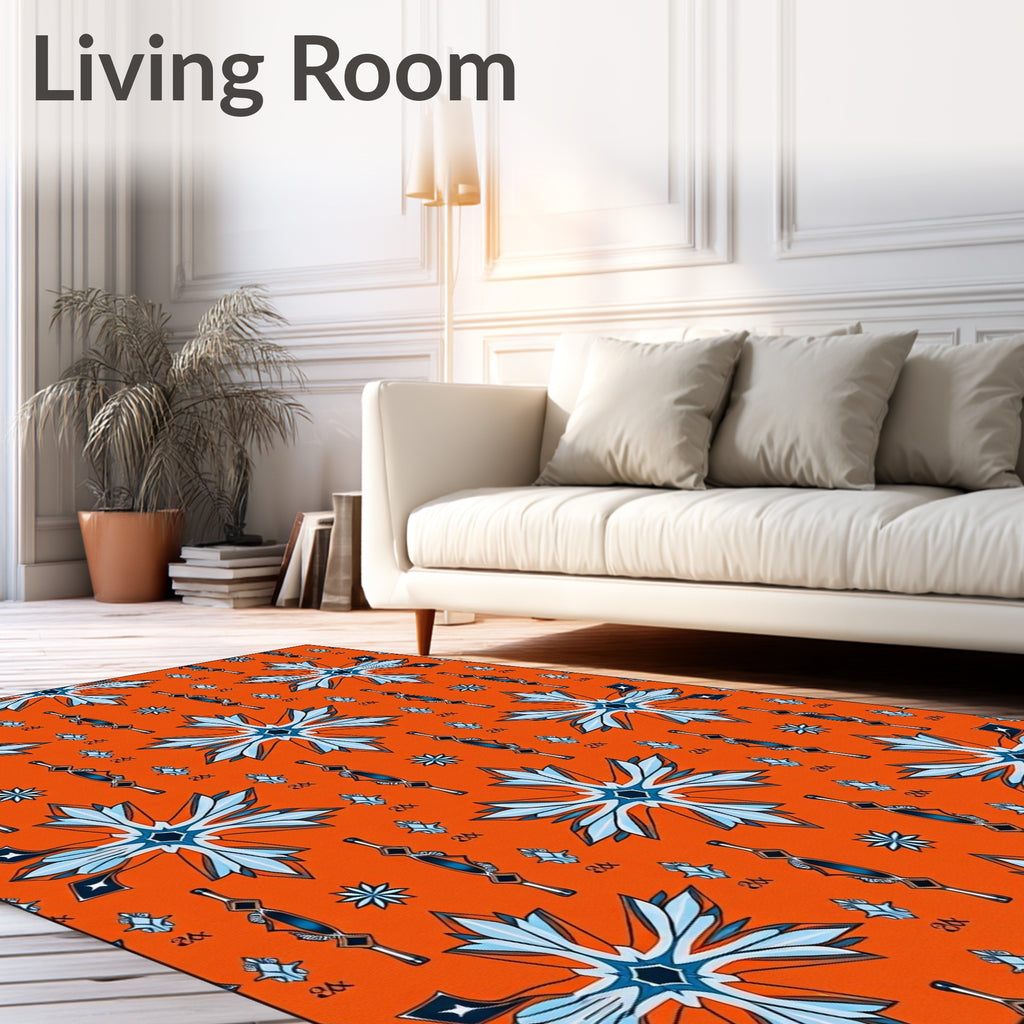 Orange Blue Starburst Geometric Rug