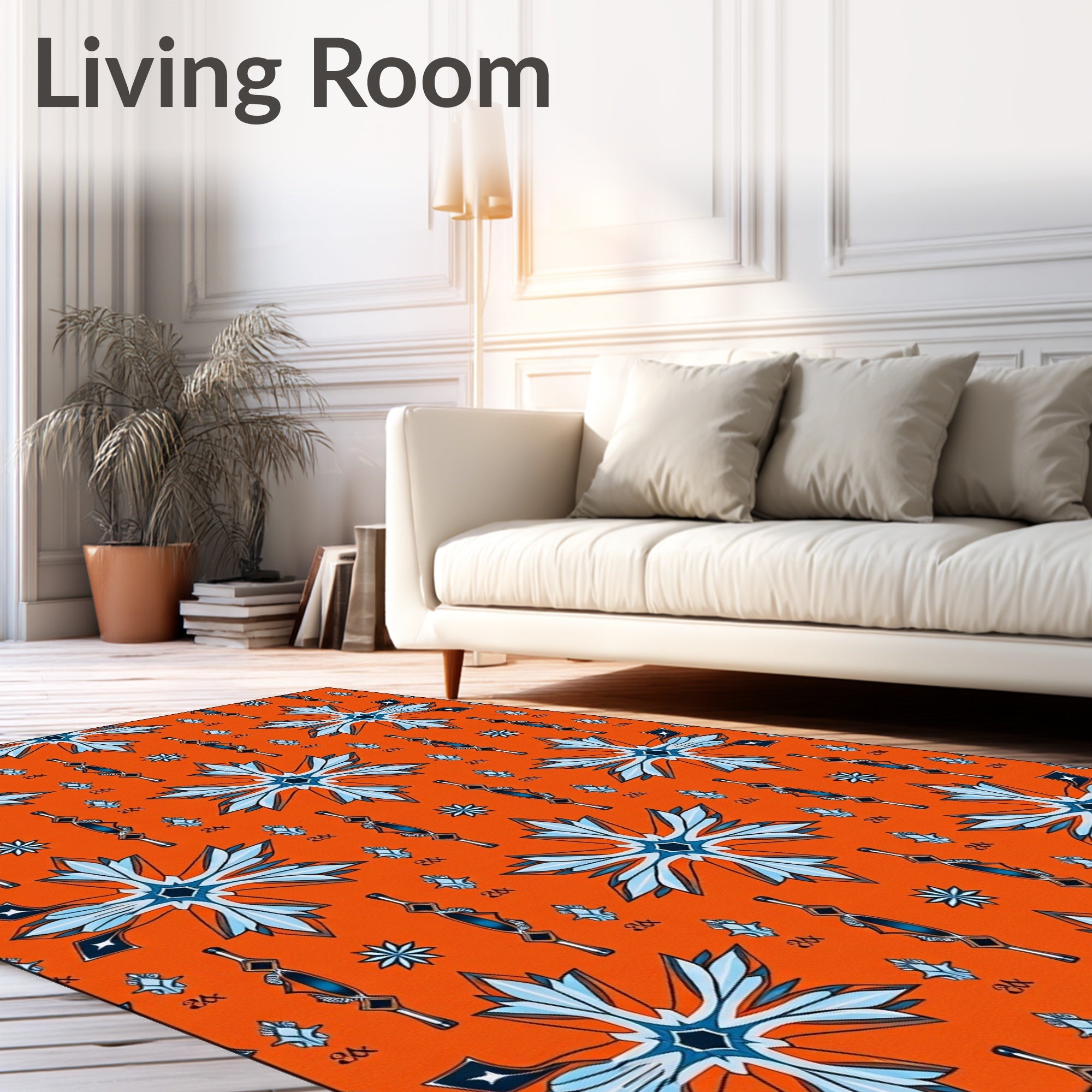 Orange Blue Starburst Geometric Rug