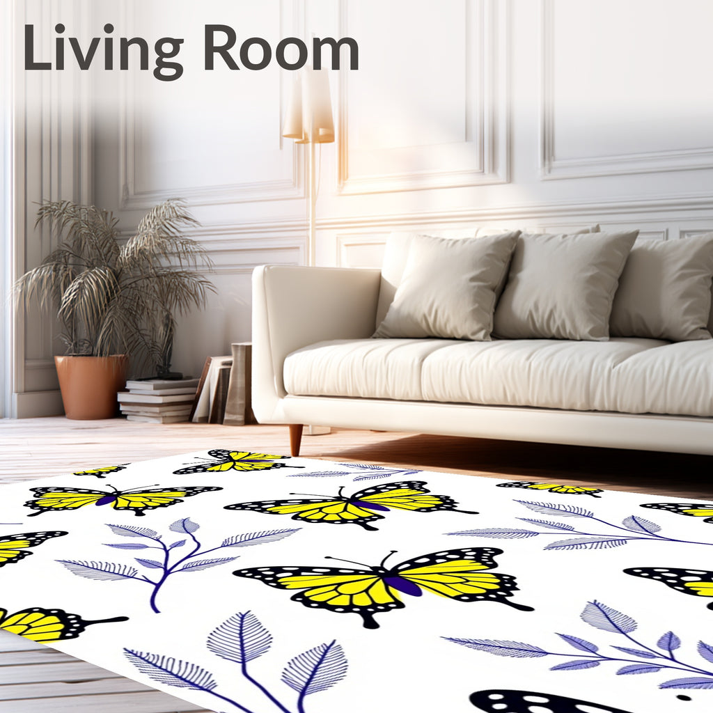 Vibrant Yellow Butterfly Branch Array Rug