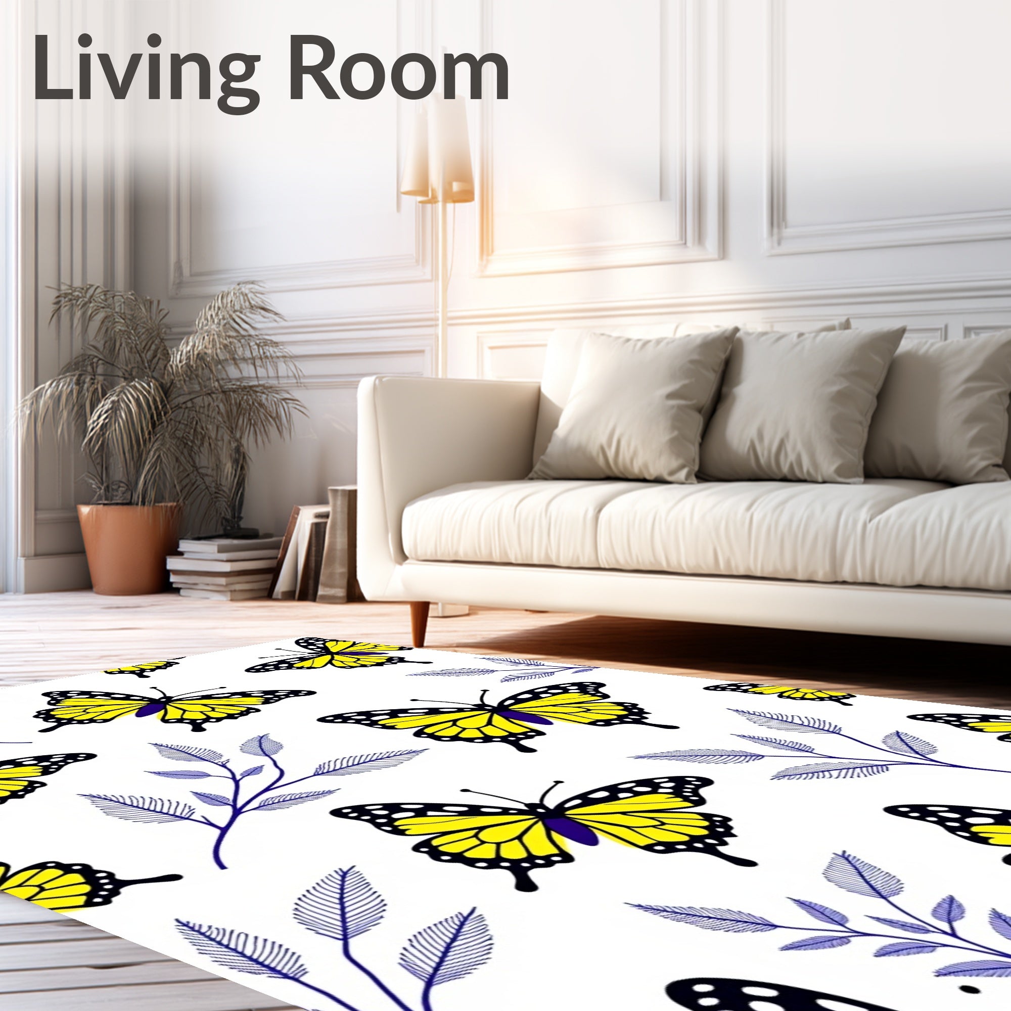 Vibrant Yellow Butterfly Branch Array Rug