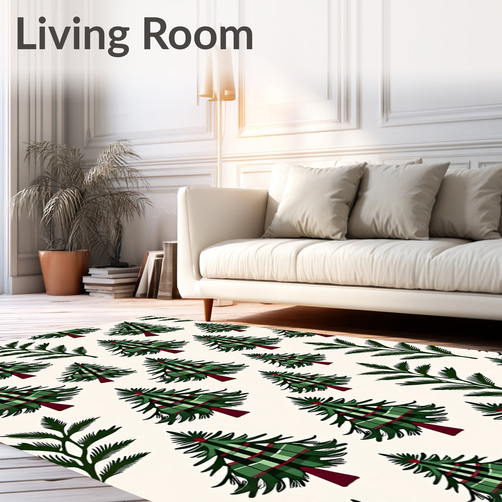 Green Plaid Evergreen Trees Scattered Rug
