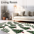 Green Plaid Evergreen Trees Scattered Rug