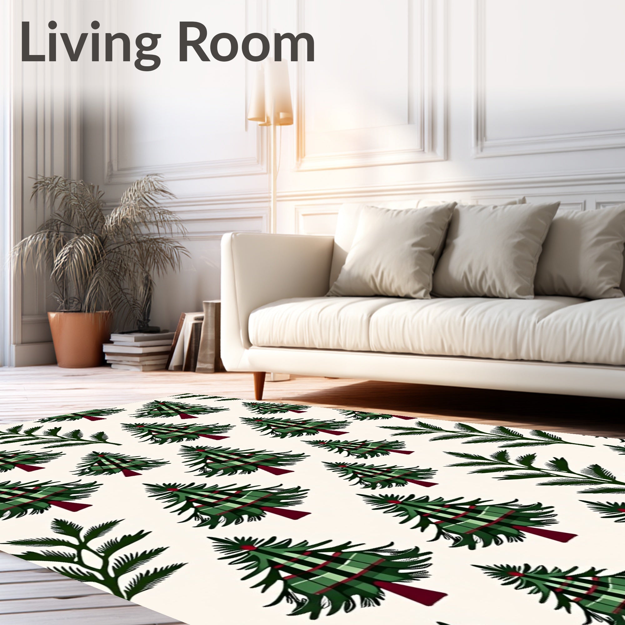 Green Plaid Evergreen Trees Scattered Rug