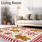 Festive Gingerbread Man Red Snowflake Rug