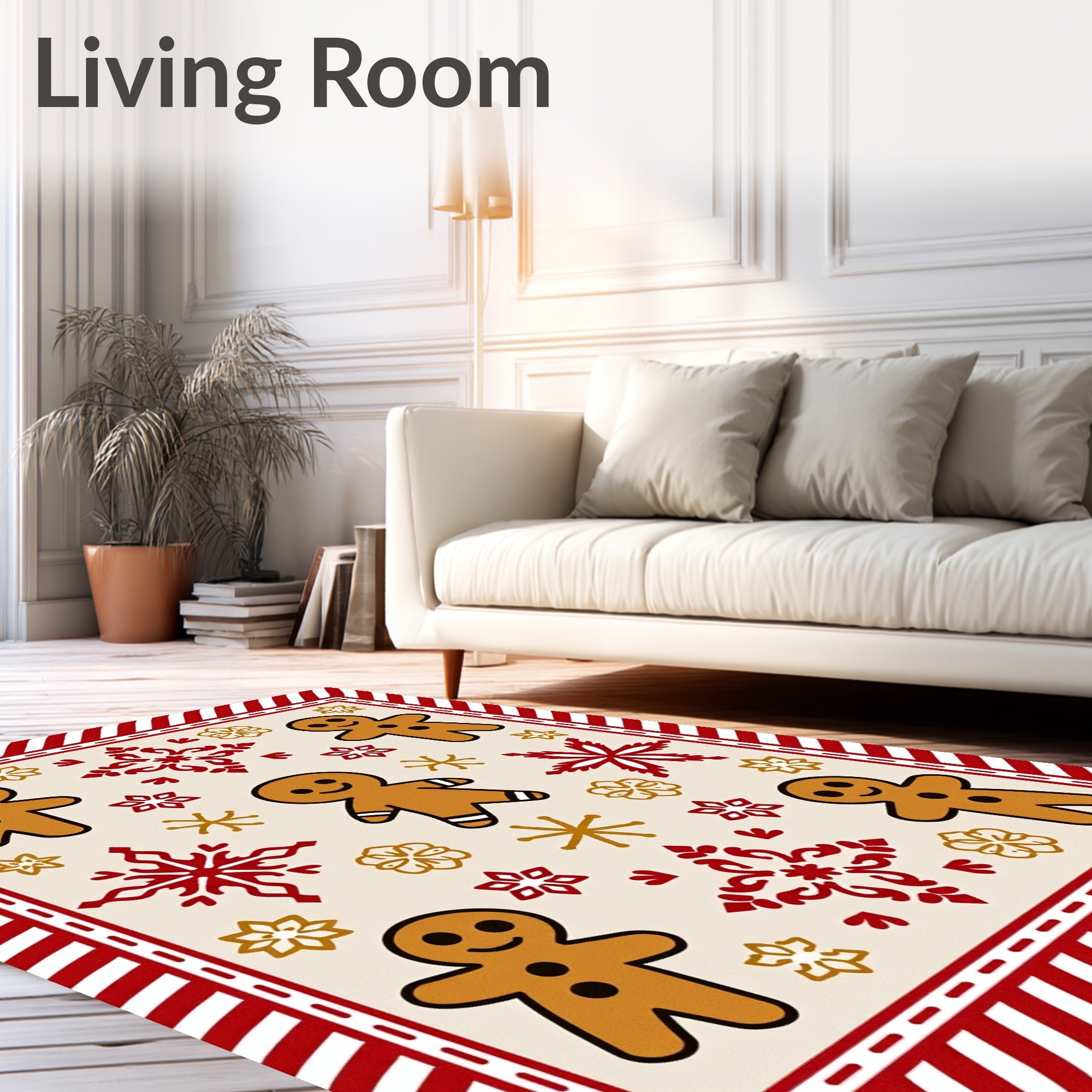 Festive Gingerbread Man Red Snowflake Rug