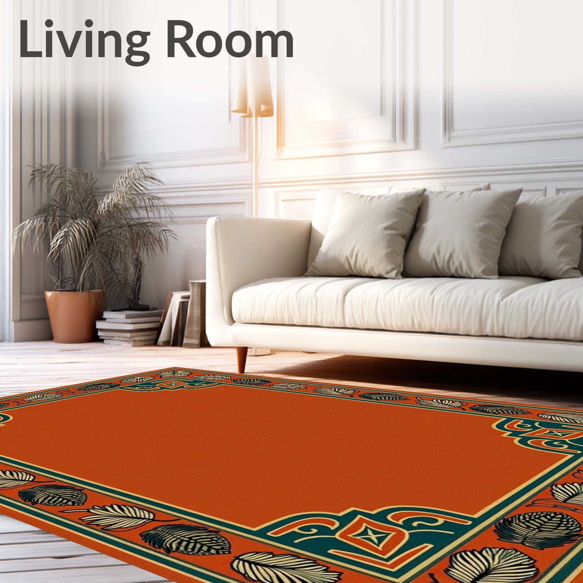 Terracotta Leaf Border Deco Rug