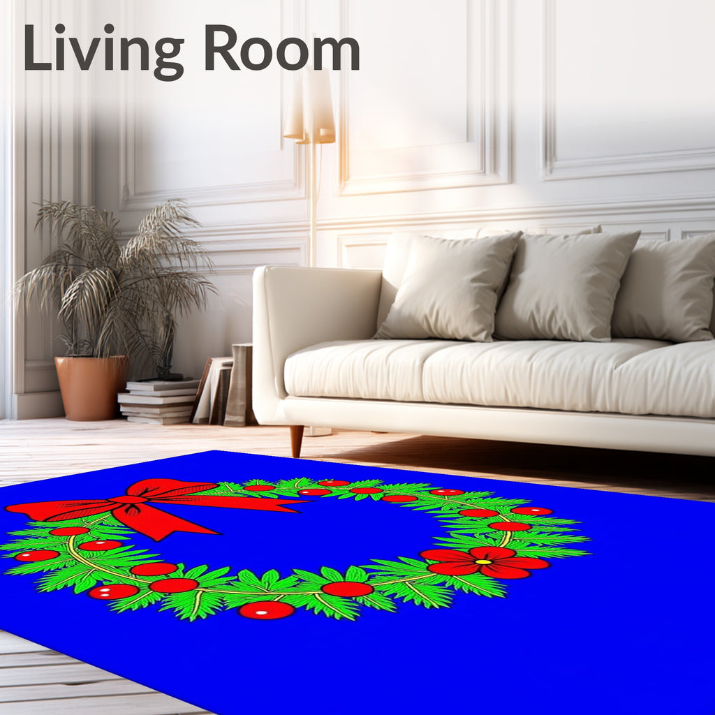 Festive Red Bow Festive Green Wreath Rug