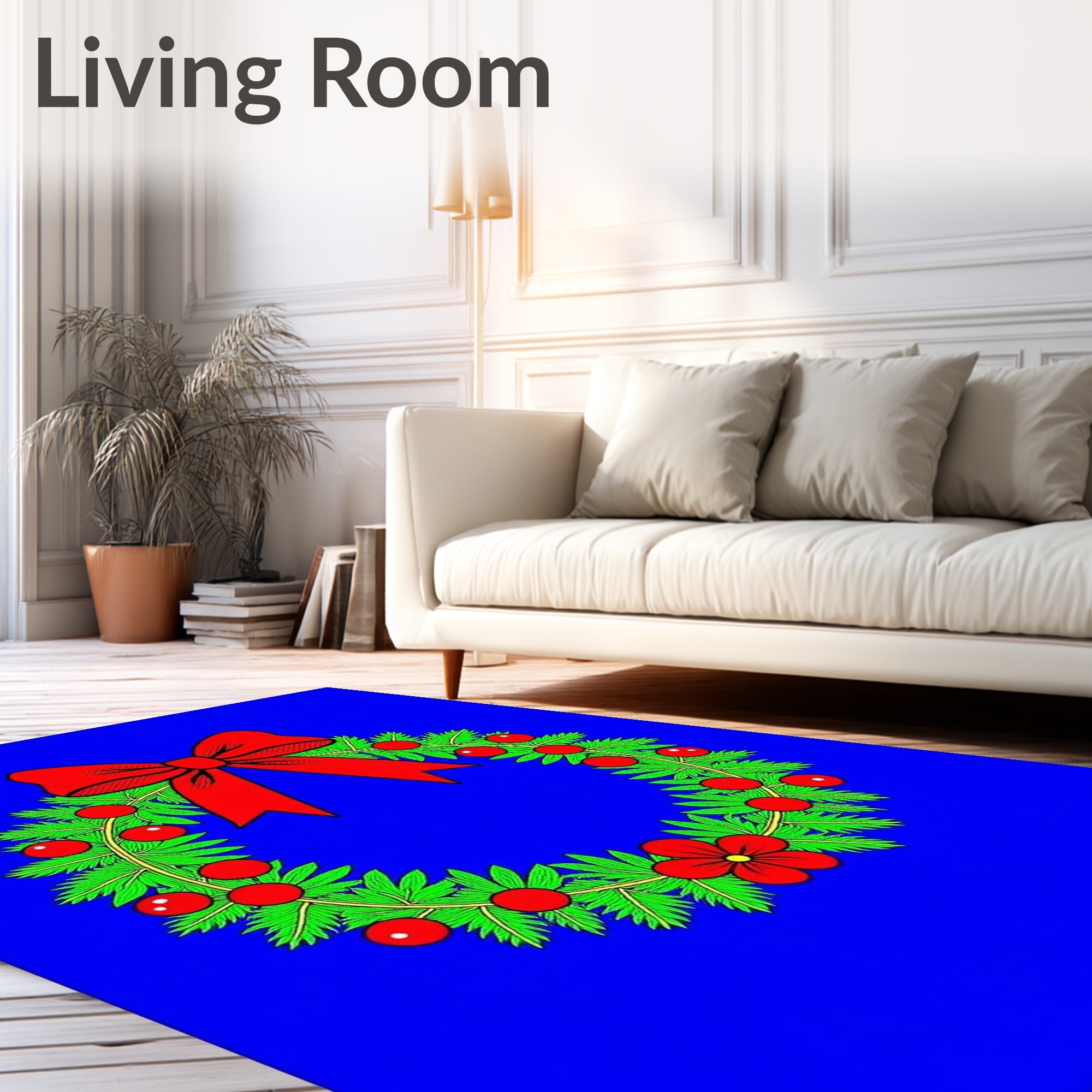 Festive Red Bow Festive Green Wreath Rug