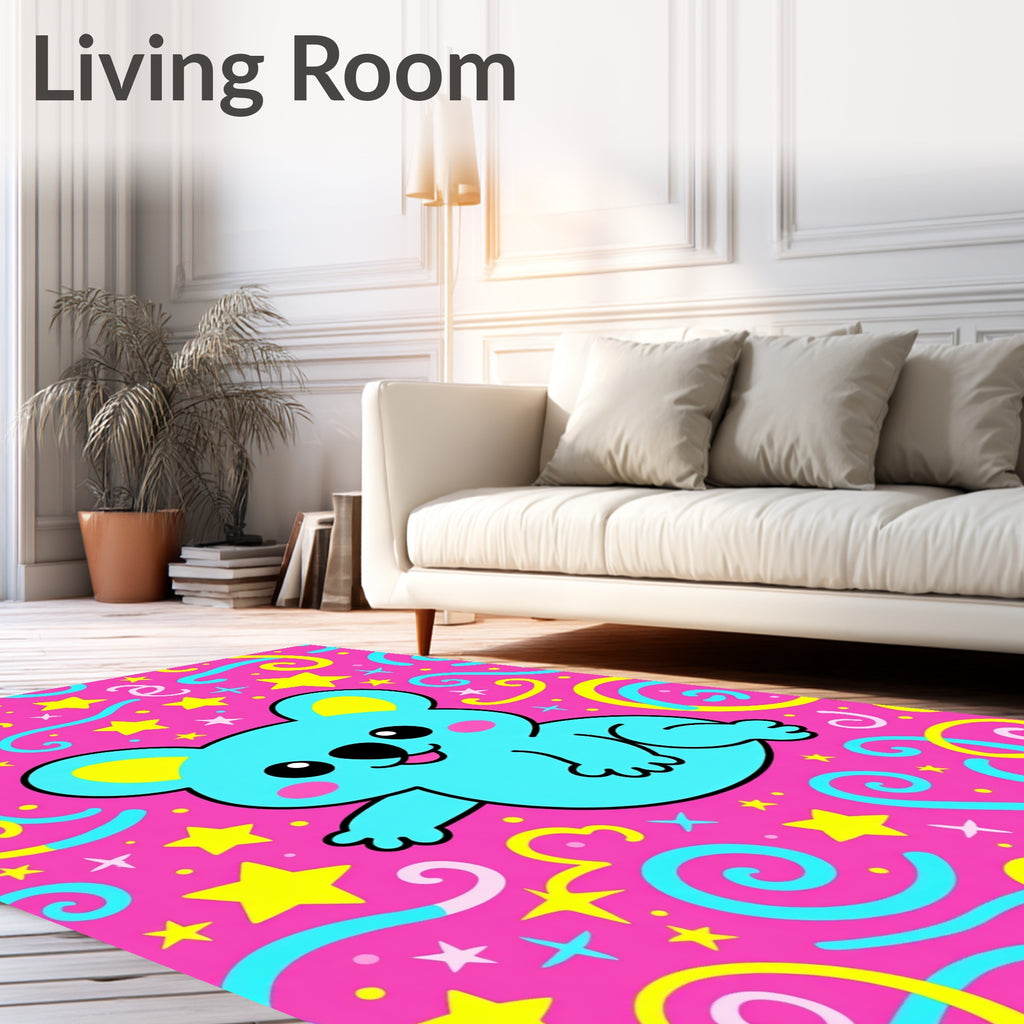 Cute Blue Koala Star Confetti Swirls Rug