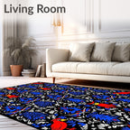 Red Cardinal Blue Floral Symmetry Rug