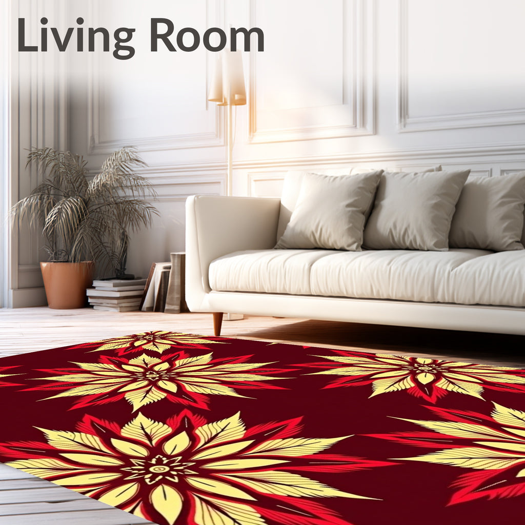Crimson Sunburst Floral Mandala Rug