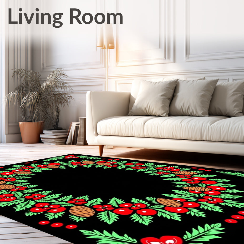 Crimson Berry Pinecone Garland Border Rug
