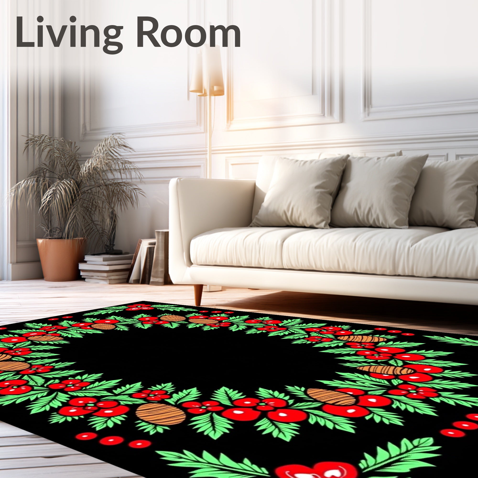 Crimson Berry Pinecone Garland Border Rug