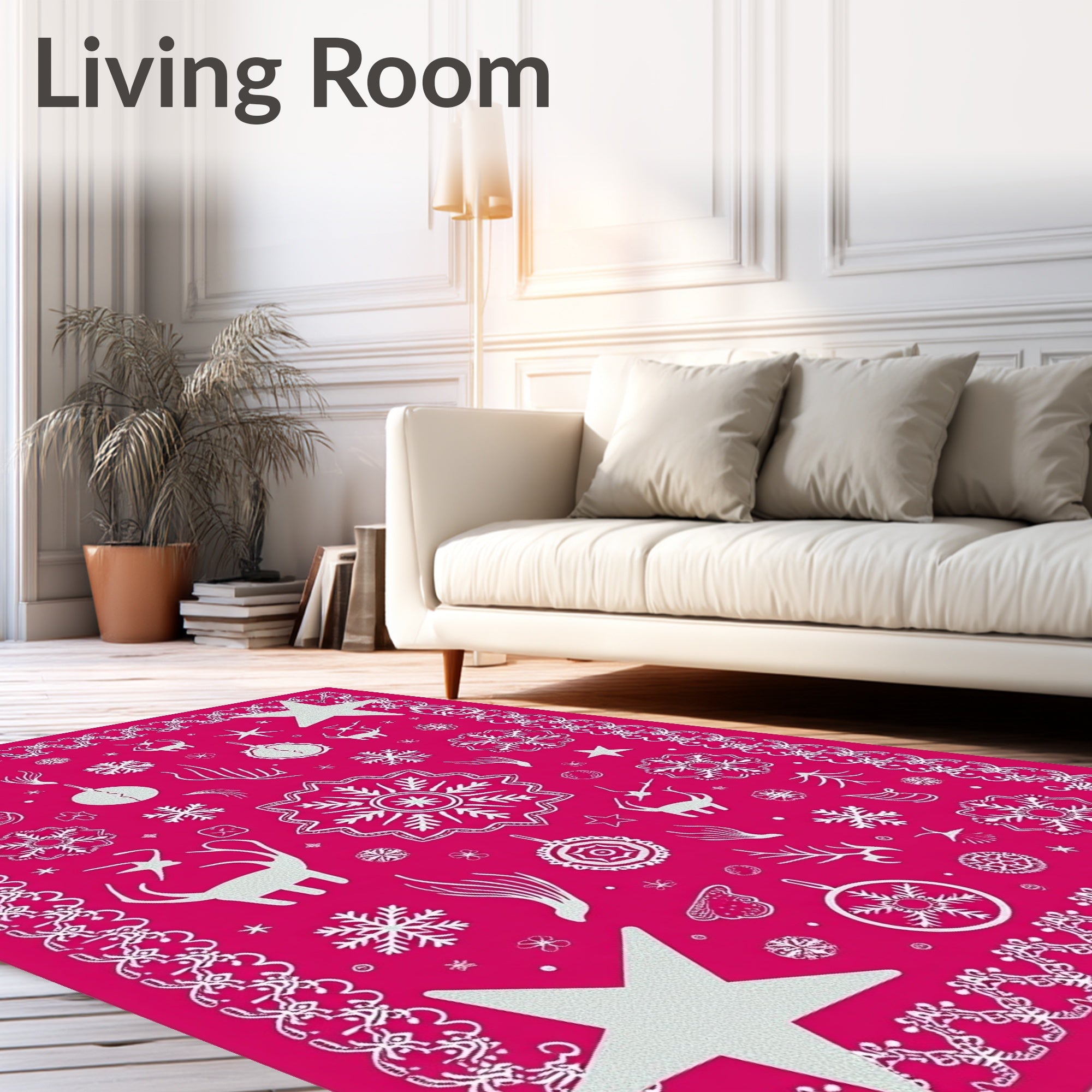 Fuchsia White Winter Festive Collection Rug
