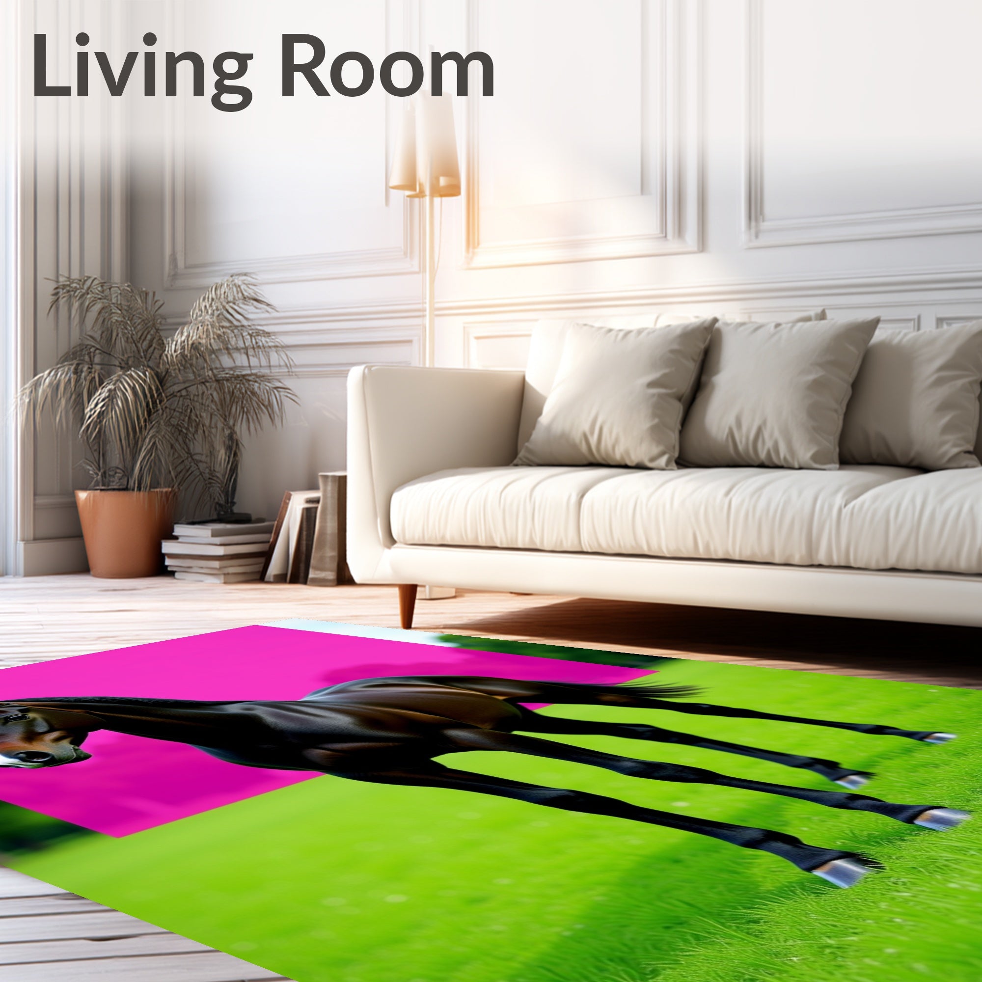Bold Black Stallion Vivid Pink Background Rug
