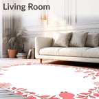 Coral Pink Floral Vine Border Rug