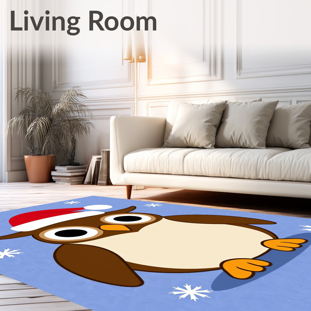 Cute Christmas Owl Snowflakes Rug