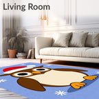 Cute Christmas Owl Snowflakes Rug