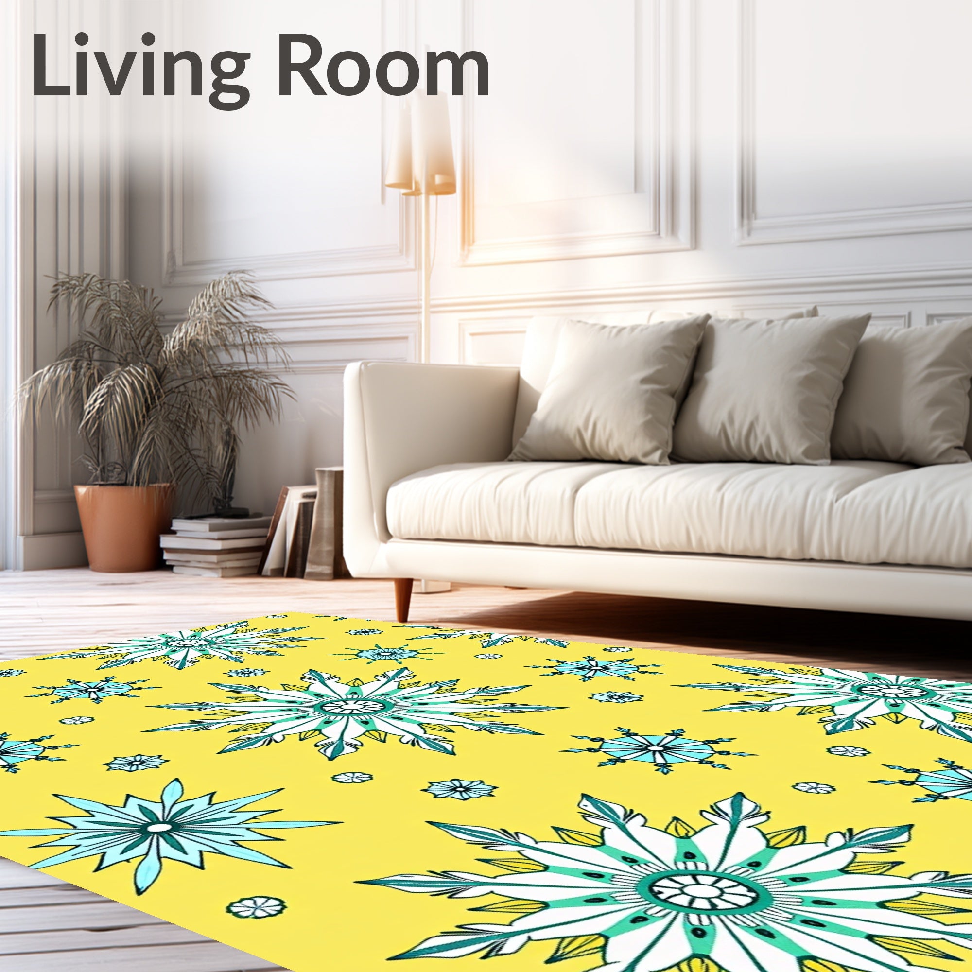 Bright Yellow Snowflake Medallion Rug
