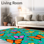 Vibrant Butterfly Garden With Flowers Rug