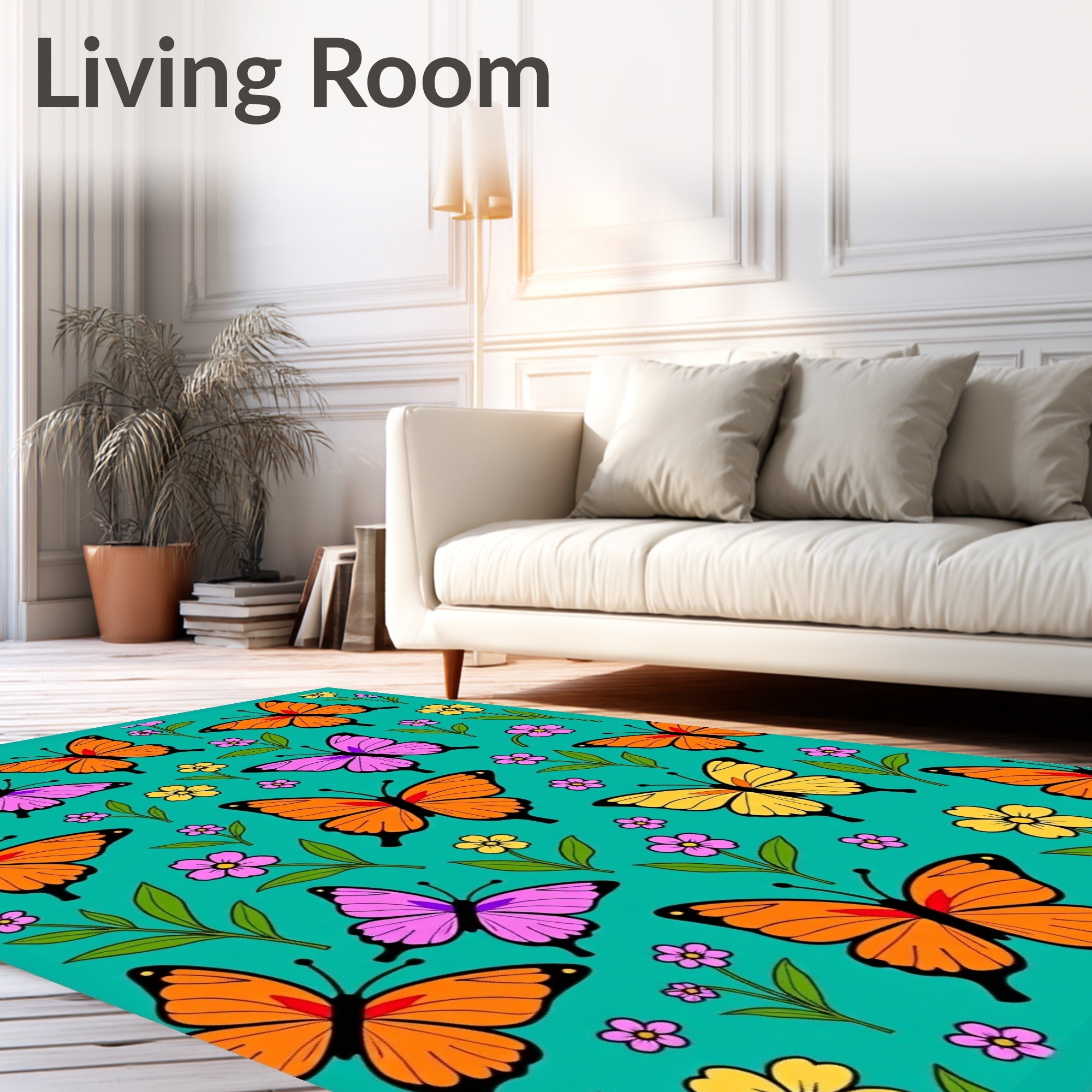 Vibrant Butterfly Garden With Flowers Rug