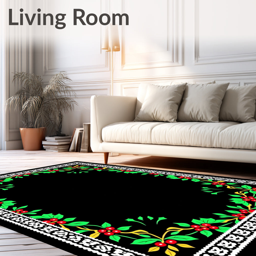 White Bordered Red Berry Holly Vines Rug