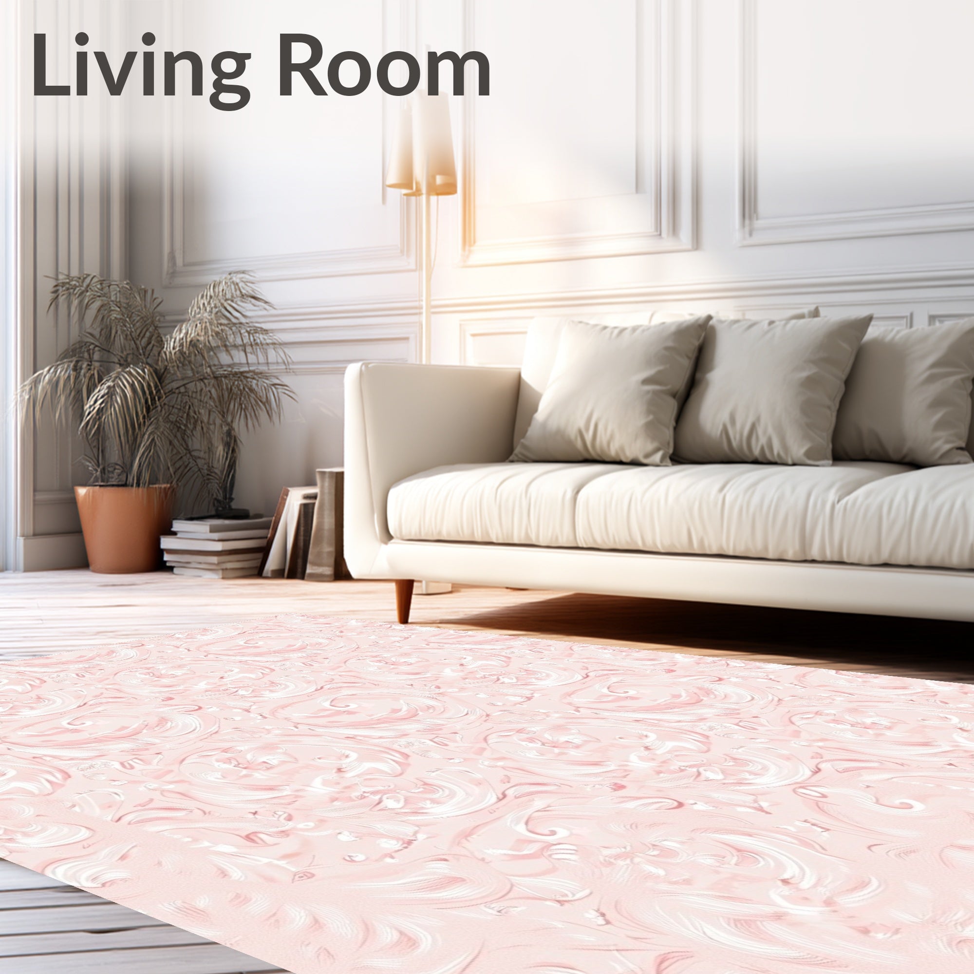 Ornate Blush Pink Rococo Swirl Rug