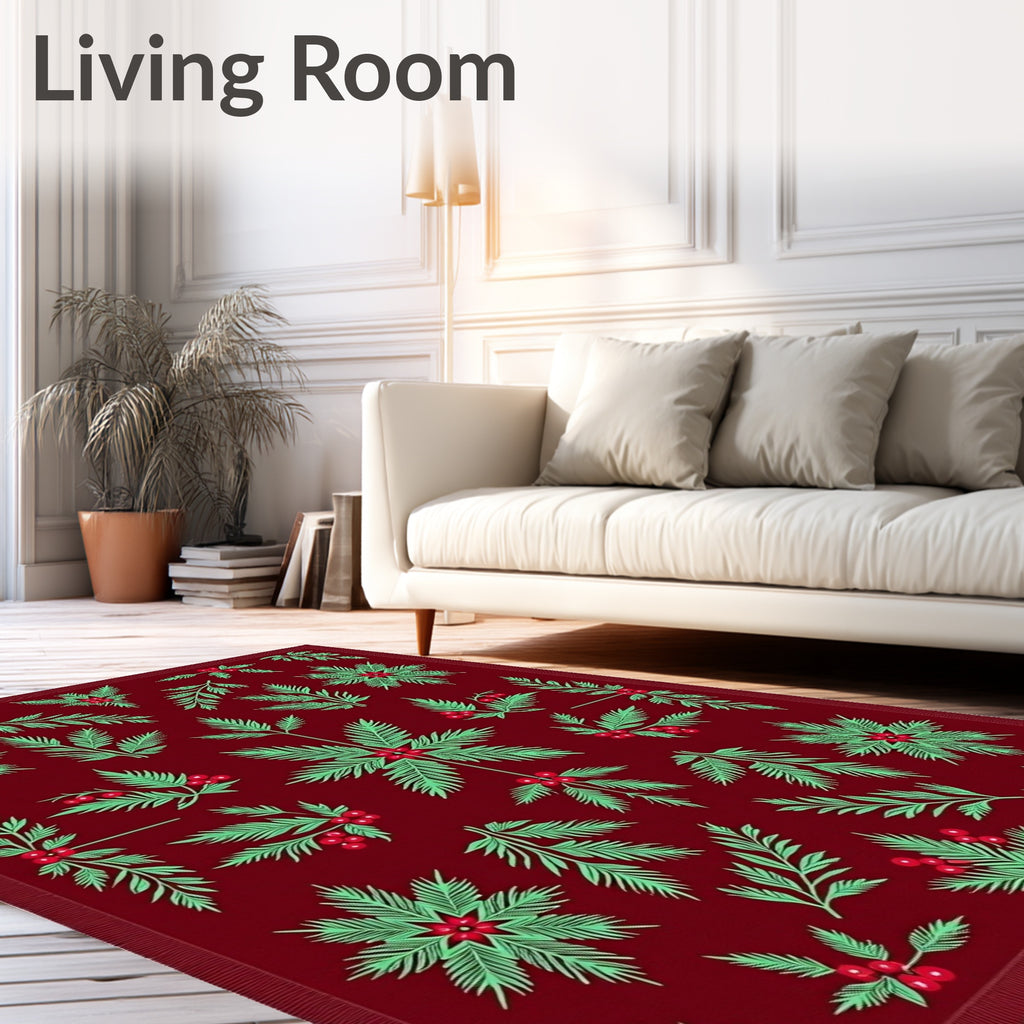 Muted Red Tropical Leaf Berry Rug