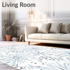 Soft Blue Daisy Floral Swirls Rug