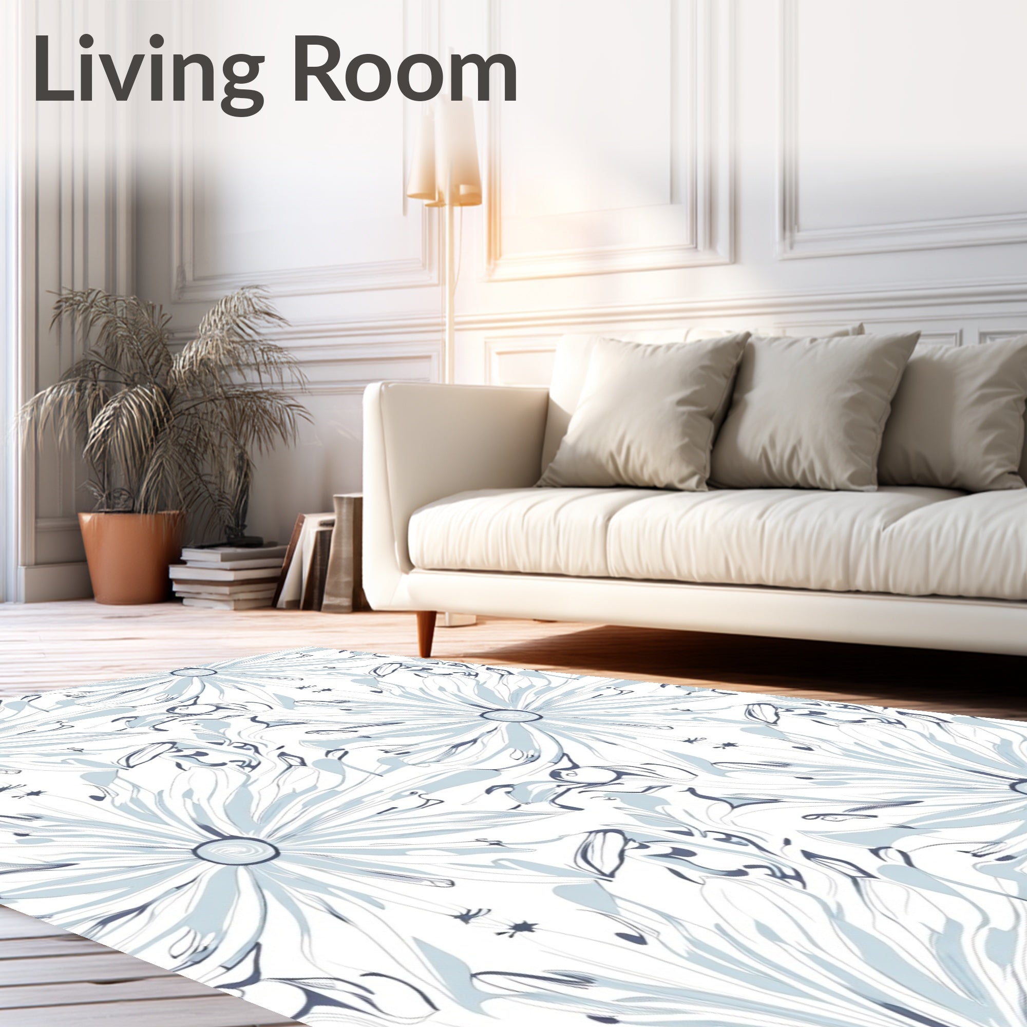 Soft Blue Daisy Floral Swirls Rug