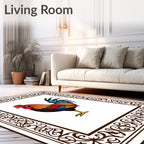 Brown Floral Border Rooster Vivid Rug