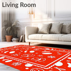 Red Whimsical Snowflakes and Animal Friends Rug
