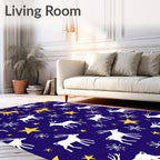 Midnight Blue Reindeer Snowflake Stars Rug