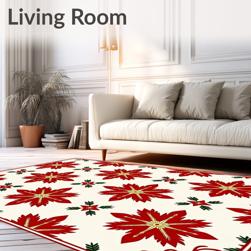 Red Floral Star Medallion Cream Rug