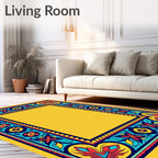 Vibrant Yellow Floral Border Rug