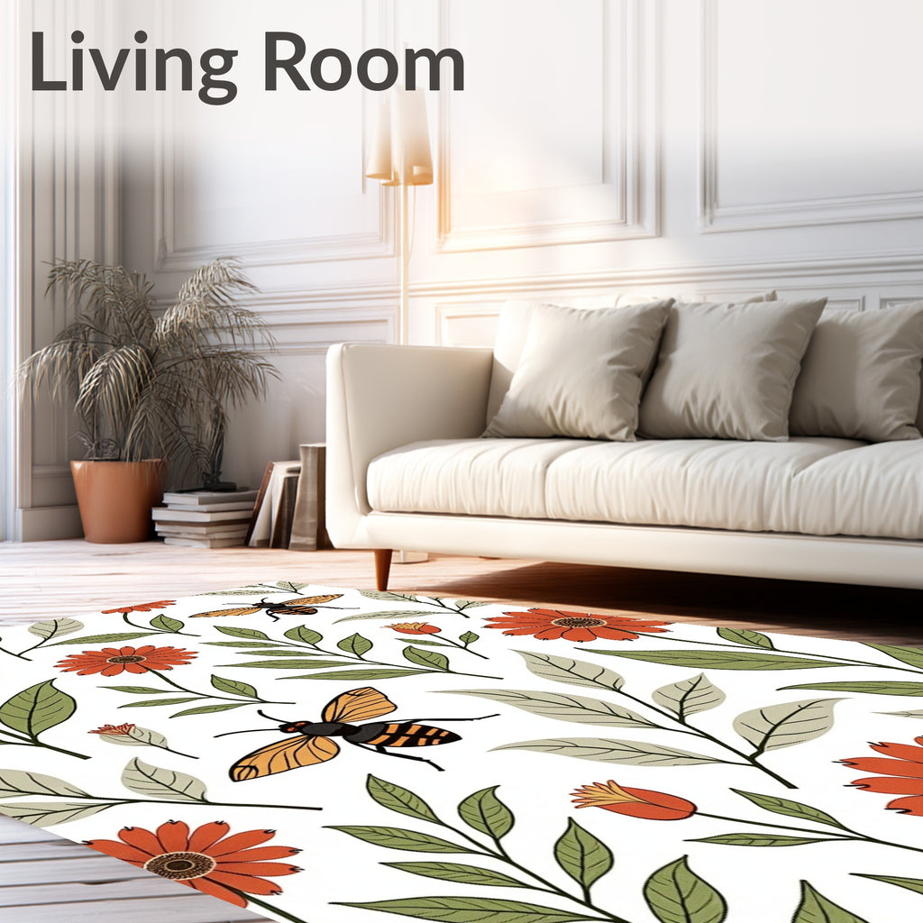 Earthy Orange Floral Bee Botanical Rug