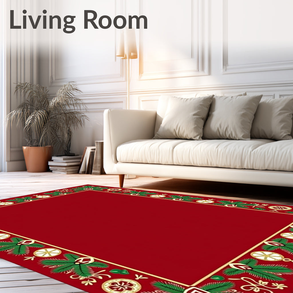 Red Pine Garland Ornament Border Rug
