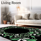 Vintage Green Floral Wreath Border Rug